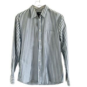 H&M Men's White and Blue Striped Long Sleeve Button Shirt